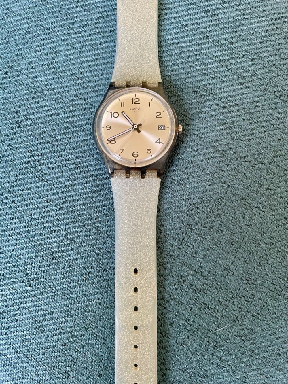 Unisex SWATCH "Big Face" Watch with Glittery Silver Silicone Band